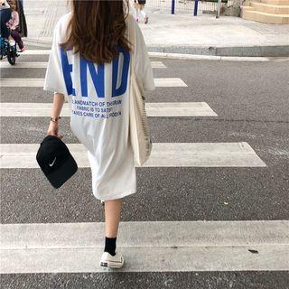 Lettering Elbow-sleeve Midi Dress