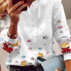 Floral Long-sleeve Ruffle Trim Blouse