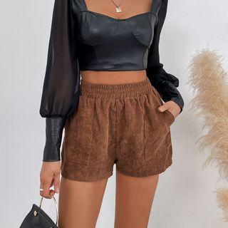 Corduroy High-waist Pocket A-line Shorts