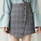 Plaid Buttoned Asymmetrical A-line Skirt