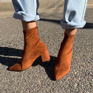 Hoop-detail Faux-suede Short Boots
