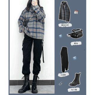 Plaid Sweatshirt / Cargo Harem Pants / Set
