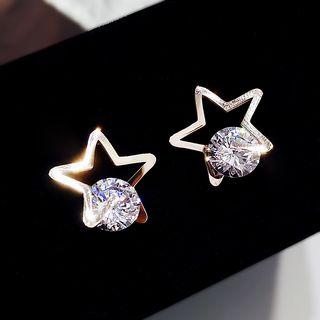 Stainless Steel Rhinestone Star Earring Rhinestone - Star - Rose Gold - One Size