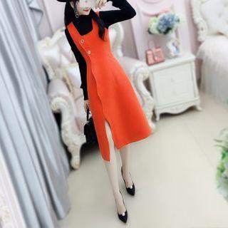 Slit-hem Midi A-line Overall Dress