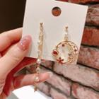 Non-matching Faux Pearl & Moon Dangle Earring Rose Pink - One Size