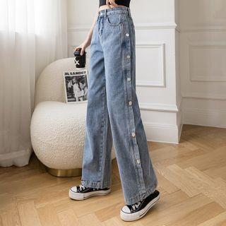 Wide-leg Oversize Side Breasted Denim Pants