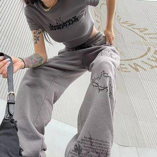Short-sleeve Letter Embroidered T-shirt / Sweatpants