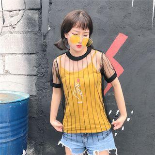 Set: Short-sleeve Sheer T-shirt + Camisole Top