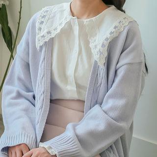 Lace-collar Ruffle-cuff Blouse White - One Size