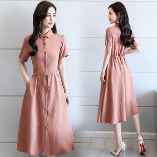 Short-sleeve A-line Midi Shirt Dress