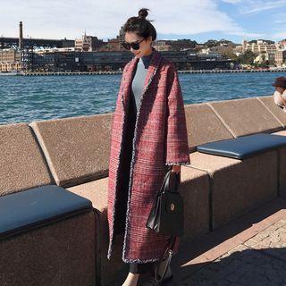 Plaid Fringed Open Front Coat