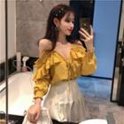 Off-shoulder Lace-up Chiffon Blouse