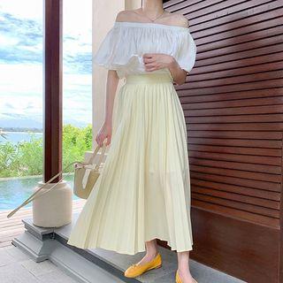 Pleated Midi Skirt Light Yellow - One Size
