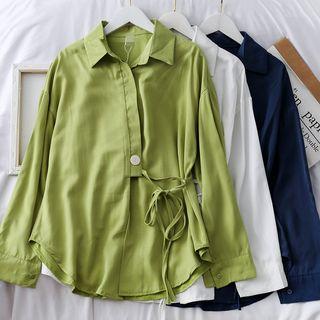 Tie-waist Asymmetric Plain Shirt