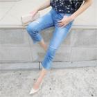 Hidden Band-waist Cropped Semi Boot-cut Jeans