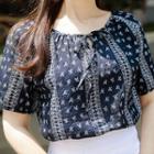 Tie-front Short-sleeve Scarf-print Top
