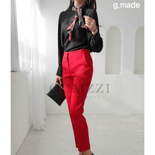 Printed Tie-neck Blouse Black - One Size