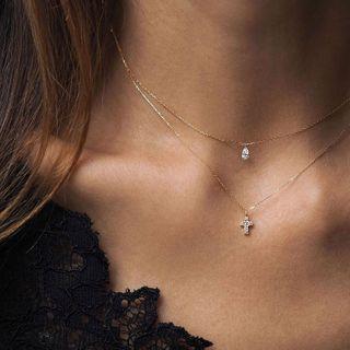 Cross & Droplet Pendant Layered Choker