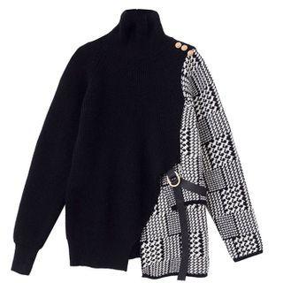Mock-neck Houndstooth Panel Sweater