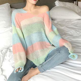 Color Block Cut-out Sweater As Shown In Figure - One Size