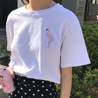 Flamingo Embroidered Short-sleeve T-shirt