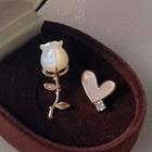 Asymmetrical Flower Heart Stud Earring C-862 - 1 Pair - Gold & White - One Size