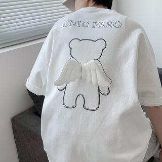 Short-sleeve Lettering Wings Printed T-shirt