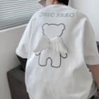 Short-sleeve Lettering Wings Printed T-shirt