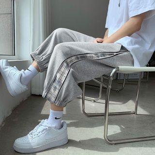 Plaid Panel Zip-side Capri Pants