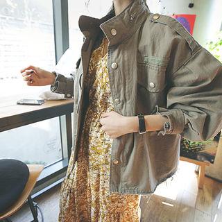 Stand-collar Fray-hem Safari Jacket