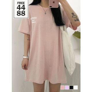 Belted Letter-printed T-shirt Dress