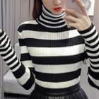 Long-sleeve Color Block Turtle-neck Knit Sweater