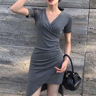 V-neck Short-sleeve Mini Dress