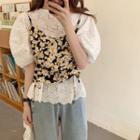 Puff-sleeve Eyelet Blouse / Floral Print Camisole Top