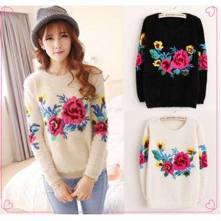 Floral Mohair Knit Top