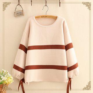Contrast Trim Drawstring Cuff Sweater