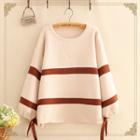 Contrast Trim Drawstring Cuff Sweater