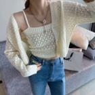 Set: Pointelle Knit Camisole + Cropped Cardigan