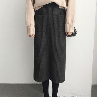 Pocketed Knit Midi Skirt