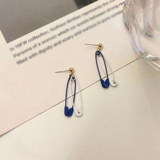 Safety Pin Drop Earring 1 Pair - Blue & White - One Size