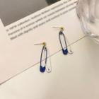 Safety Pin Drop Earring 1 Pair - Blue & White - One Size