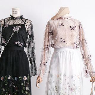 Embroidered Dotted Sheer Top + Camisole