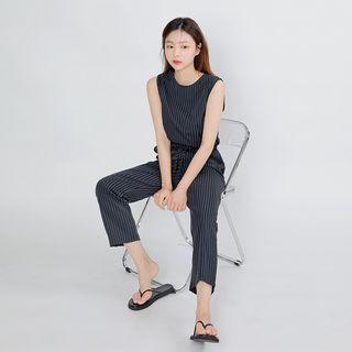 Sleeveless Pinstripe Jumpsuit