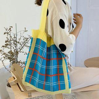 Plaid Knit Tote Bag