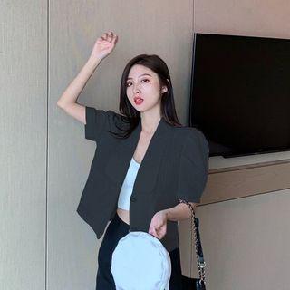 Puff-sleeve Ruffled Single Breasted Blazer