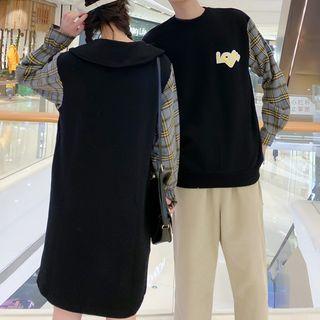 Couple Matching Plaid Panel Pullover / A-line Dress
