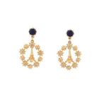 Fashion And Simple Plated Gold Paris Tower Flower Circle Earrings With Dark Blue Cubic Zirconia Golden - One Size