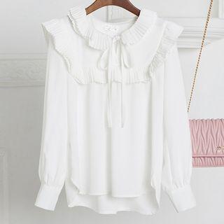 Long-sleeve Frilled Tie-neck Blouse