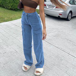 High-waist Vintage Plain Baggy Cargo Jeans