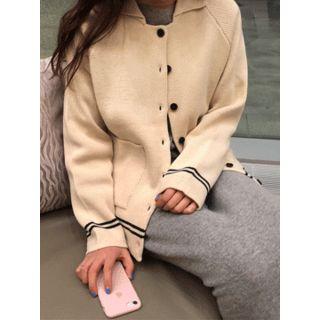 Collar-detail Contrast-trim Cardigan
